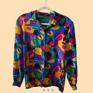 colorful 80s vintage silk button down